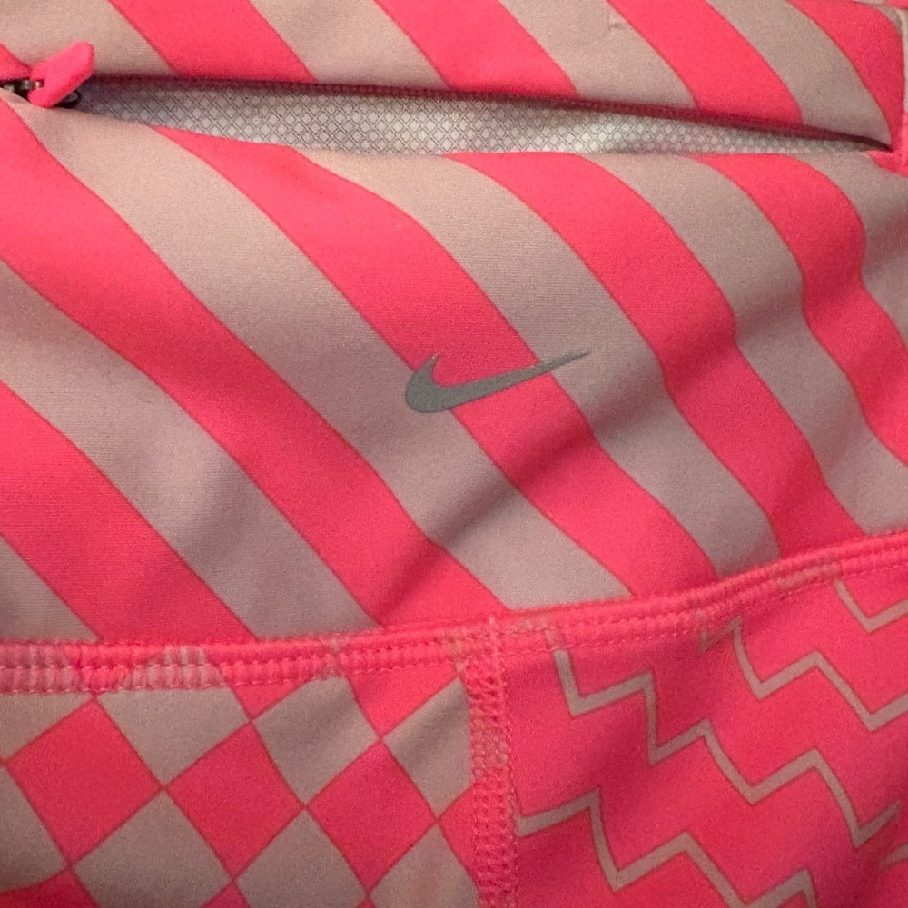 Nike Epic Lux Running Pink Grey Geometric Chevron Checkered Ankle Zip Tights S - Picture 7 of 10
